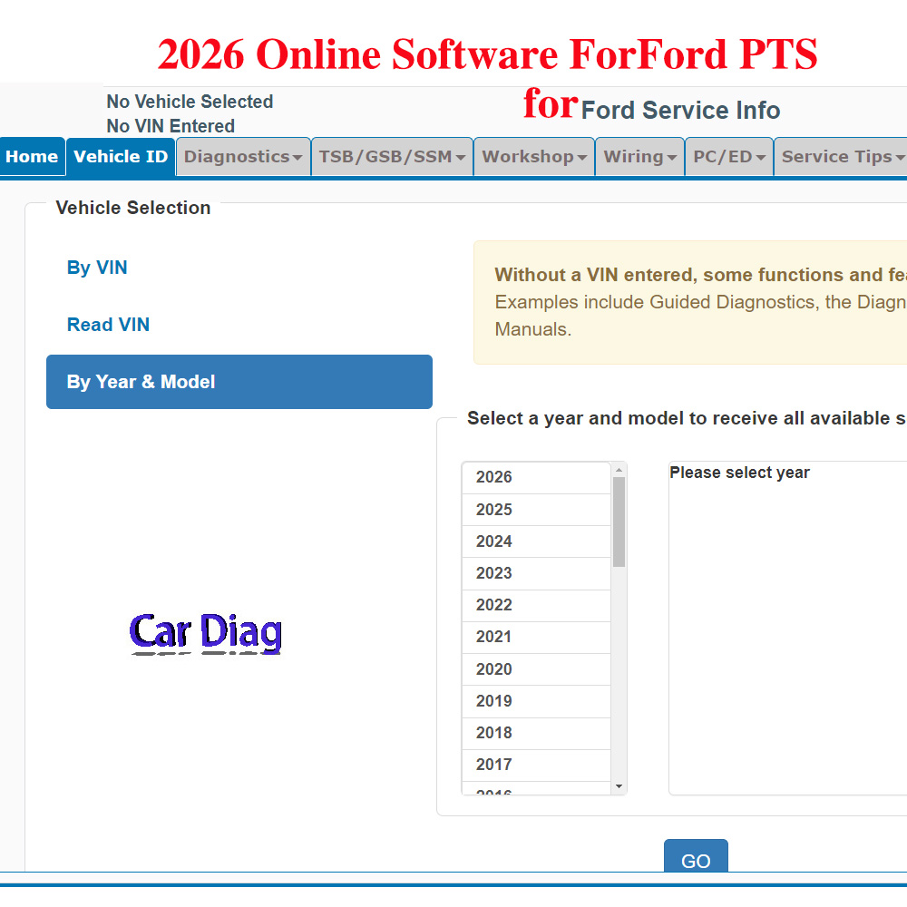 2026 Ford PTS Araç Verileri iç - Workshop Tools Online incelemesi ve fiyatı